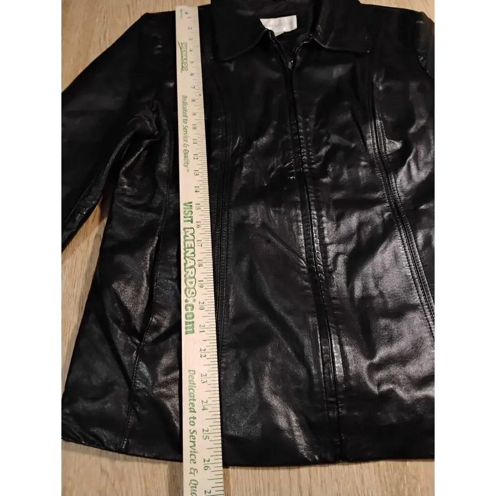 Worthington Womens Black Genuine Soft Lambskin Leather Blazer Jacket Lined Large